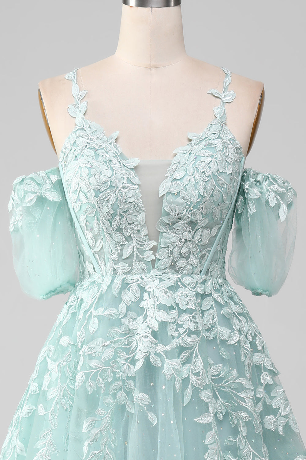 Mint ball-kjole av skulderen Beaded Prom kjoler med applikasjoner