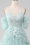 Mint ball-kjole av skulderen Beaded Prom kjoler med applikasjoner