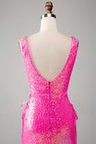 Sparkly Hot Pink Mermaid Prom kjole med Slit