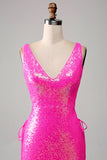 Sparkly Hot Pink Mermaid Prom kjole med Slit