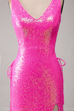 Sparkly Hot Pink Mermaid Prom kjole med Slit