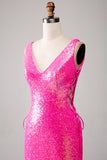Sparkly Hot Pink Mermaid Prom kjole med Slit