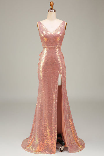 Sparkly Blush Mermaid Prom Dress med Slit