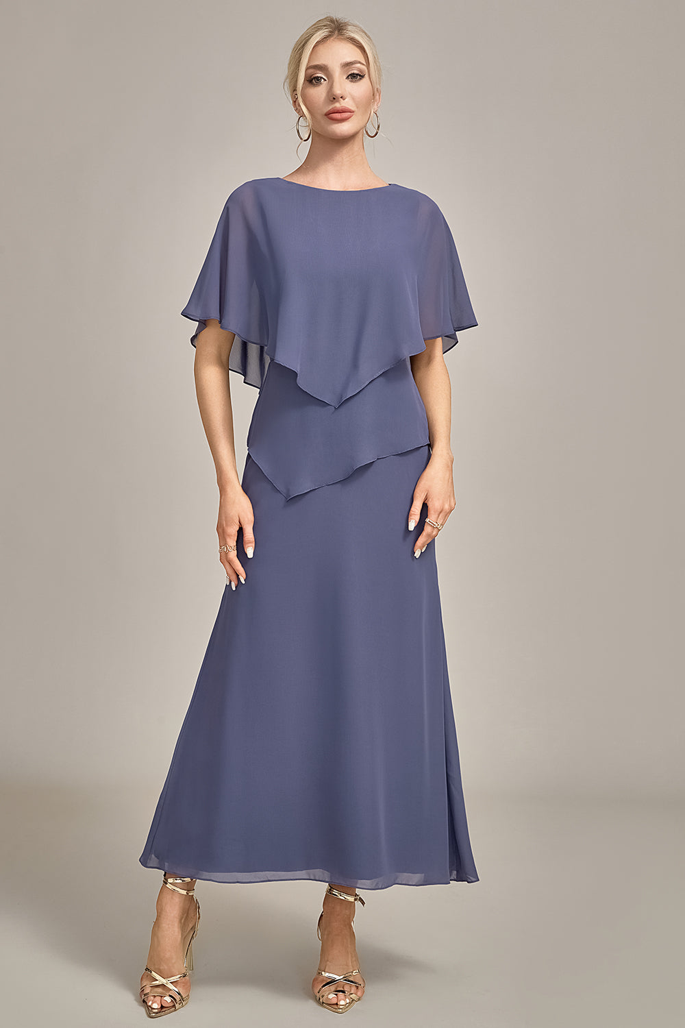 Slire Scoop Tea-lengde Stormfull Chiffon Mor til bruden kjole