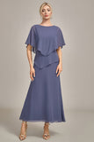 Slire Scoop Tea-lengde Stormfull Chiffon Mor til bruden kjole