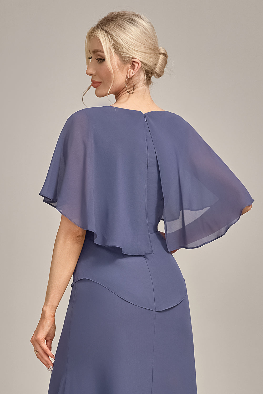 Slire Scoop Tea-lengde Stormfull Chiffon Mor til bruden kjole