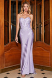 Stilig havfrue Sweetheart Lilac Corset Prom kjole med blonder Appliques