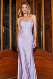 Stilig havfrue Sweetheart Lilac Corset Prom kjole med blonder Appliques