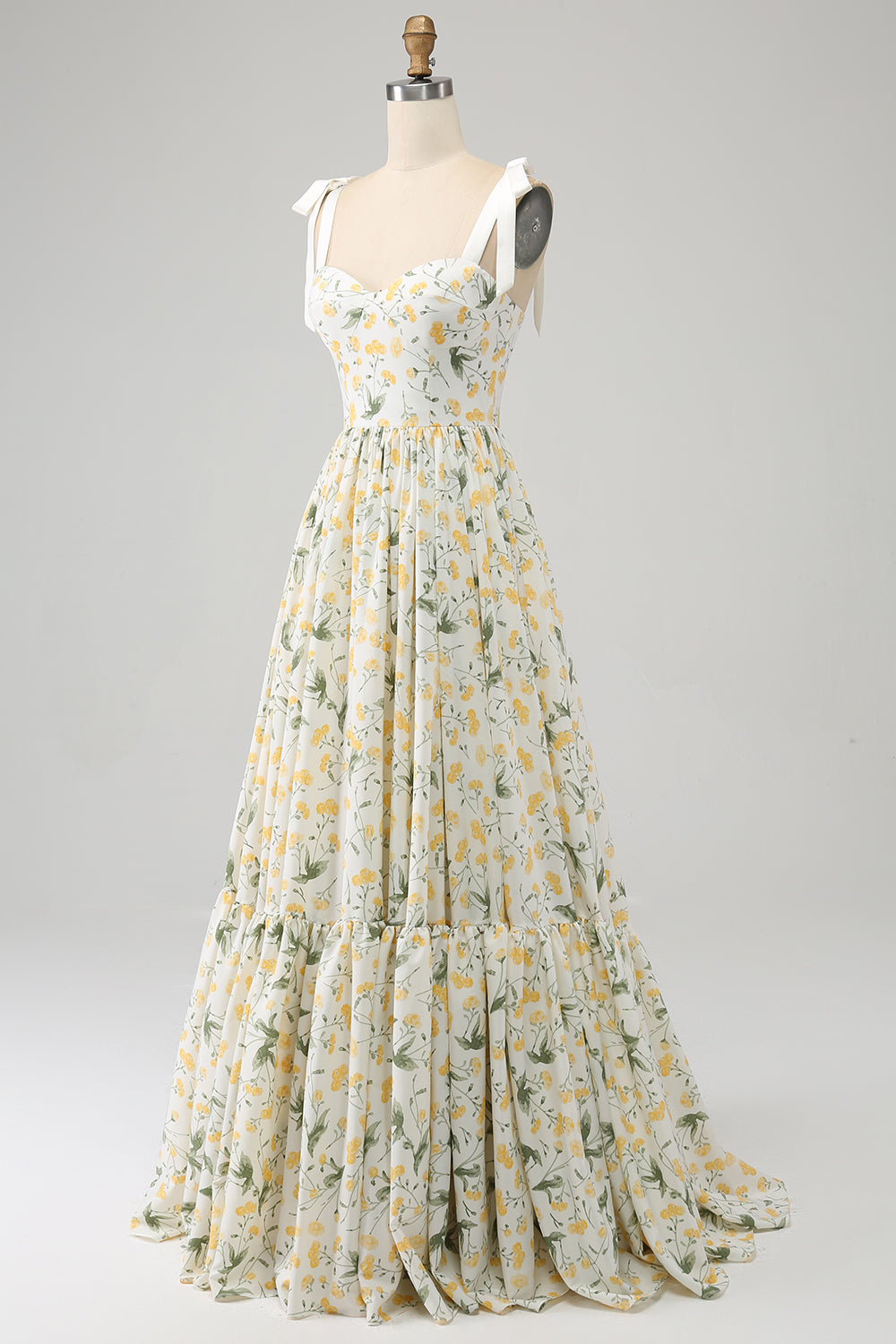 Ivory A-Line Floral Long Prom Kjole