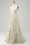 Ivory A-Line Floral Long Prom Kjole