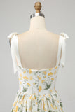 Ivory A-Line Floral Long Prom Kjole