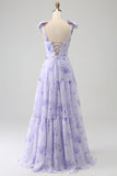 Lilac korsett Floral A-Line Long Prom Dress