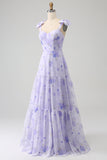 Lilac korsett Floral A-Line Long Prom Dress