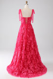 A-Line Spaghetti stropper Fuchsia Long Prom Kjole med Slit
