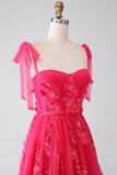 A-Line Spaghetti stropper Fuchsia Long Prom Kjole med Slit