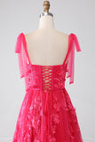 A-Line Spaghetti stropper Fuchsia Long Prom Kjole med Slit