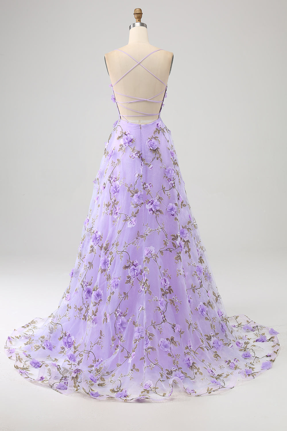 Lilac A-Line Spaghetti stropper Long Prom kjole med 3D blomster