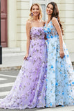 Nydelig A Line Spaghetti stropper Lilac Long Prom Kjole med 3D Blomster