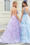 Nydelig A Line Spaghetti stropper Lilac Long Prom Kjole med 3D Blomster
