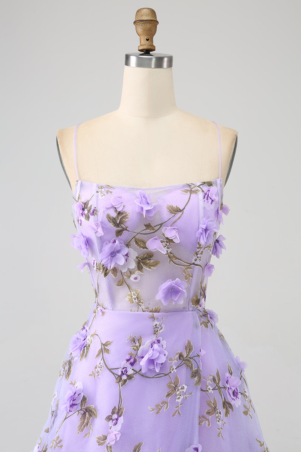 Lilac A-Line Spaghetti stropper Long Prom kjole med 3D blomster