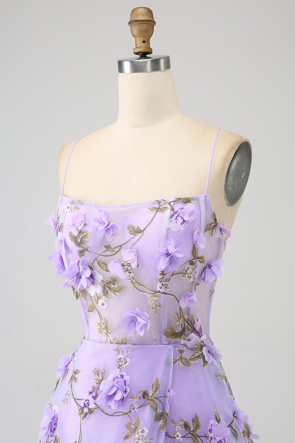 Lilac A-Line Spaghetti stropper Long Prom kjole med 3D blomster