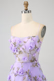 Lilac A-Line Spaghetti stropper Long Prom kjole med 3D blomster