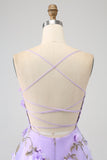 Lilac A-Line Spaghetti stropper Long Prom kjole med 3D blomster