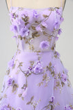Lilac A-Line Spaghetti stropper Long Prom kjole med 3D blomster