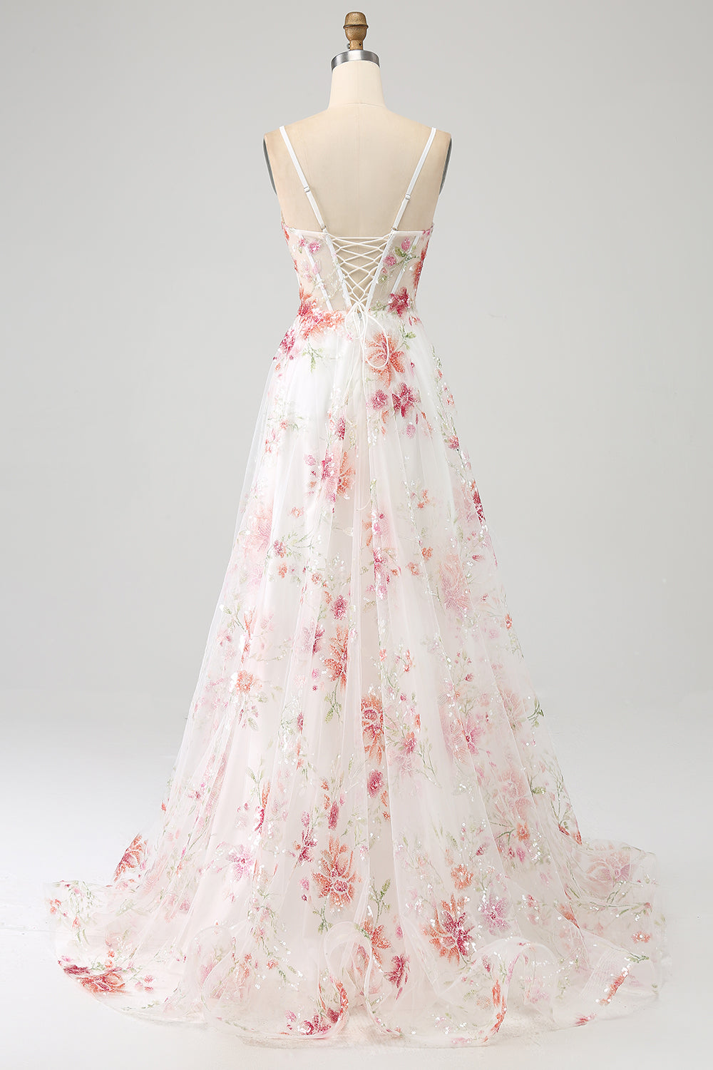 Ivory Flower brodert Long Corset Prom Dress med Slit