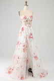 Ivory Flower brodert Long Corset Prom Dress med Slit