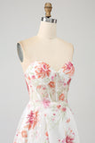 Ivory Flower brodert Long Corset Prom Dress med Slit