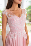rosa beaded chiffon mor til bruden kjole