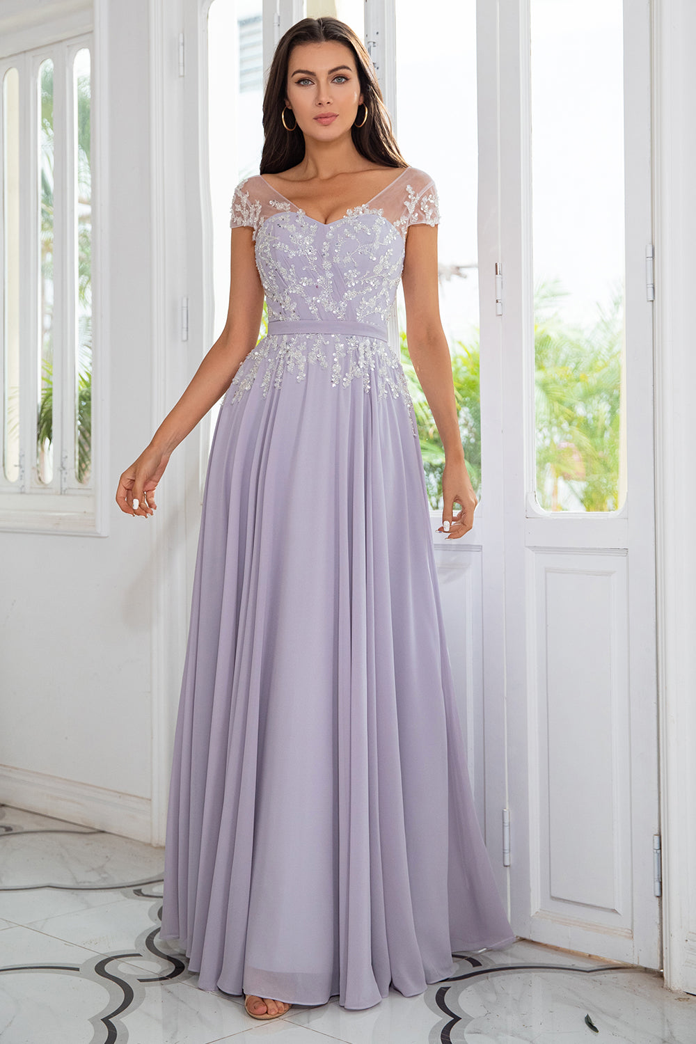 rosa beaded chiffon mor til bruden kjole