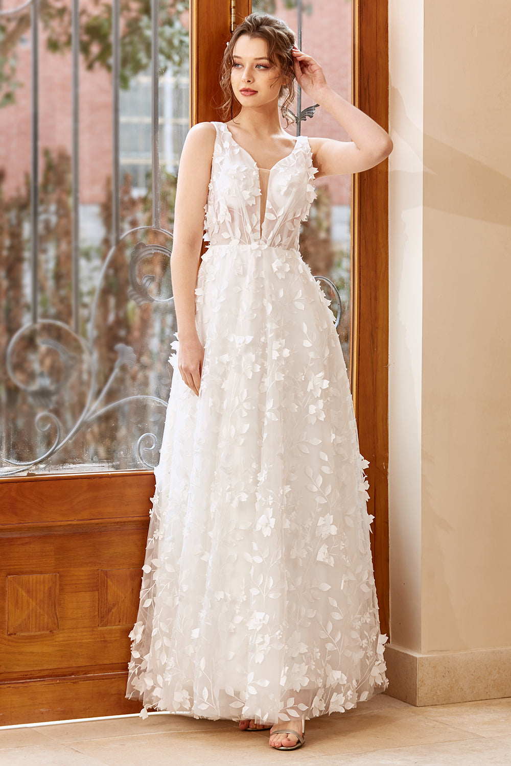 Hvit Appliques Tulle Brudekjole
