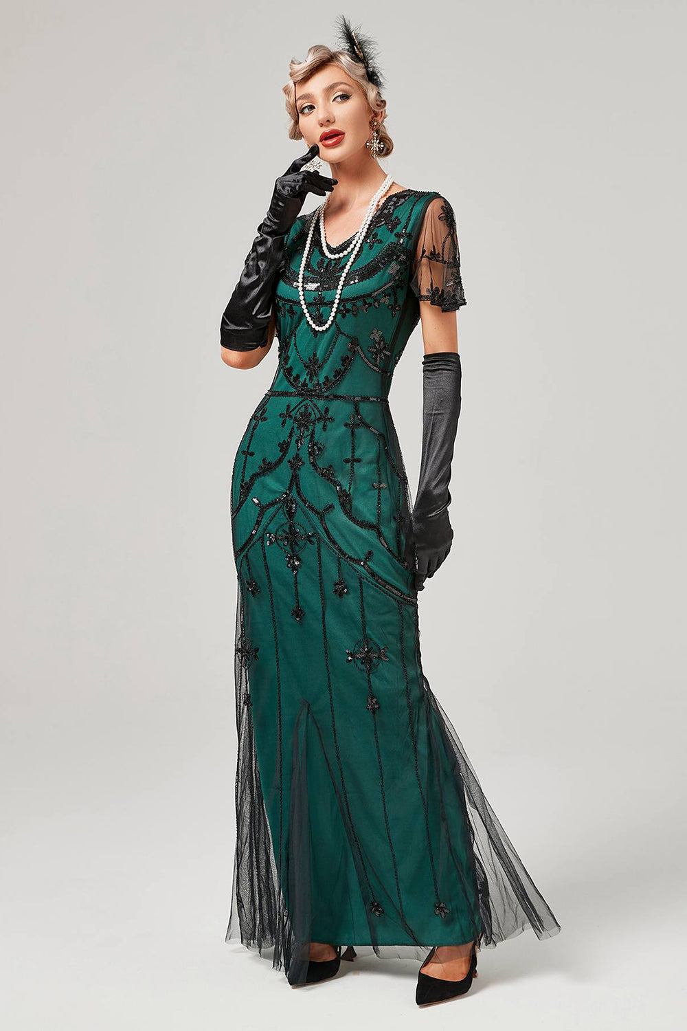 Elfenben Paljetter Lang 1920-tallet Kjole