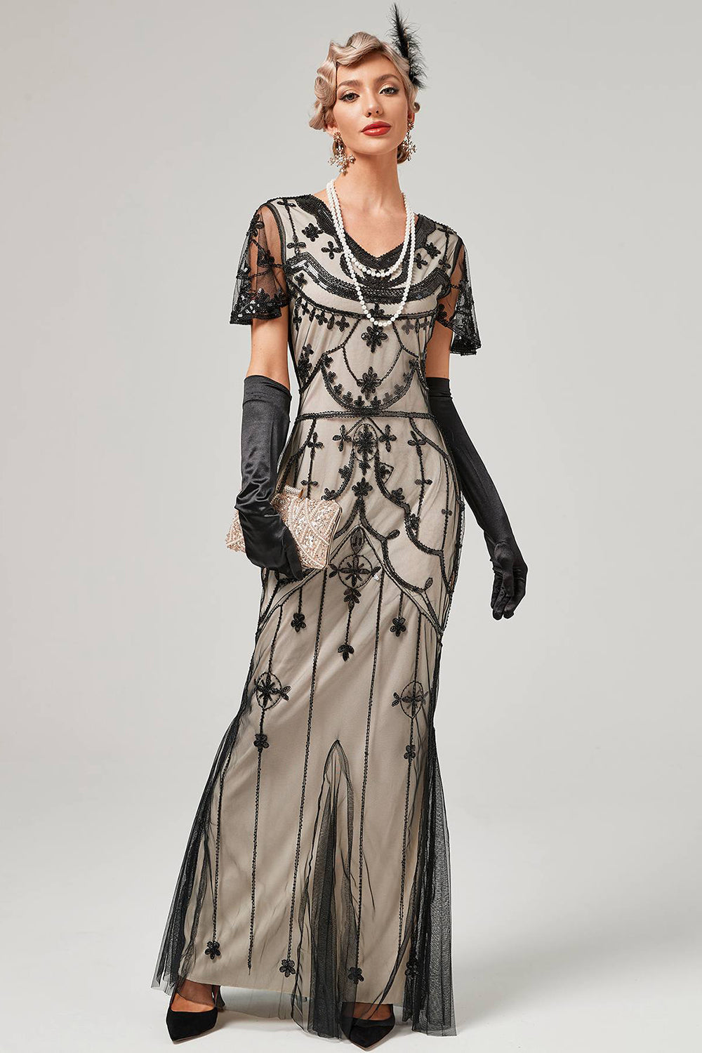 Elfenben Paljetter Lang 1920-tallet Kjole