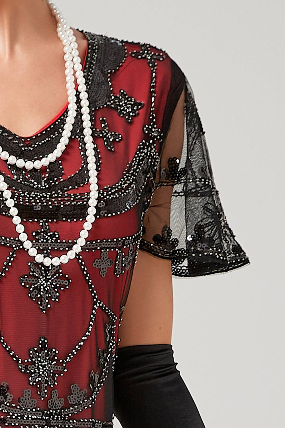 Rød Paljetter Lang 1920-tallet Kjole