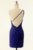 Royal Blue One Skulder Paljetter Tett Hjemkomst