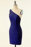 Royal Blue One Skulder Paljetter Tett Hjemkomst