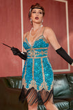 Lake Blue Sequin Short Gatsby 1920-tallet Kjole med frynser