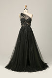 Himmelblå A Line One Shoulder Long Prom Kjole med Appliques