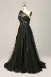 Himmelblå A Line One Shoulder Long Prom Kjole med Appliques