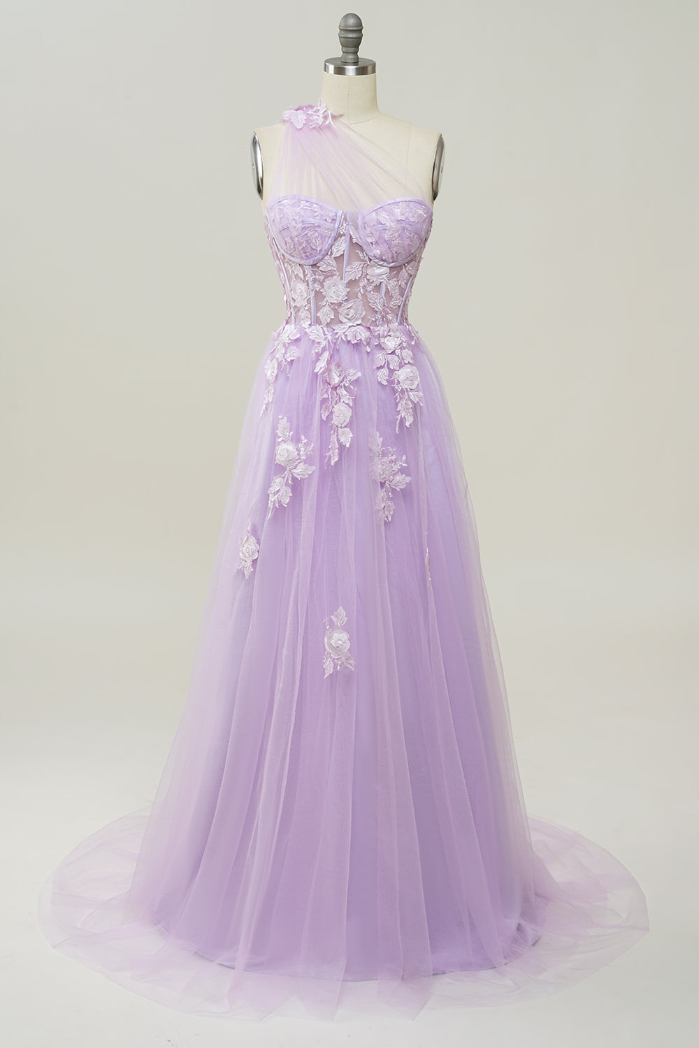 Himmelblå A Line One Shoulder Long Prom Kjole med Appliques