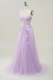 Himmelblå A Line One Shoulder Long Prom Kjole med Appliques