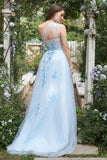 Himmelblå A Line One Shoulder Long Prom Kjole med Appliques
