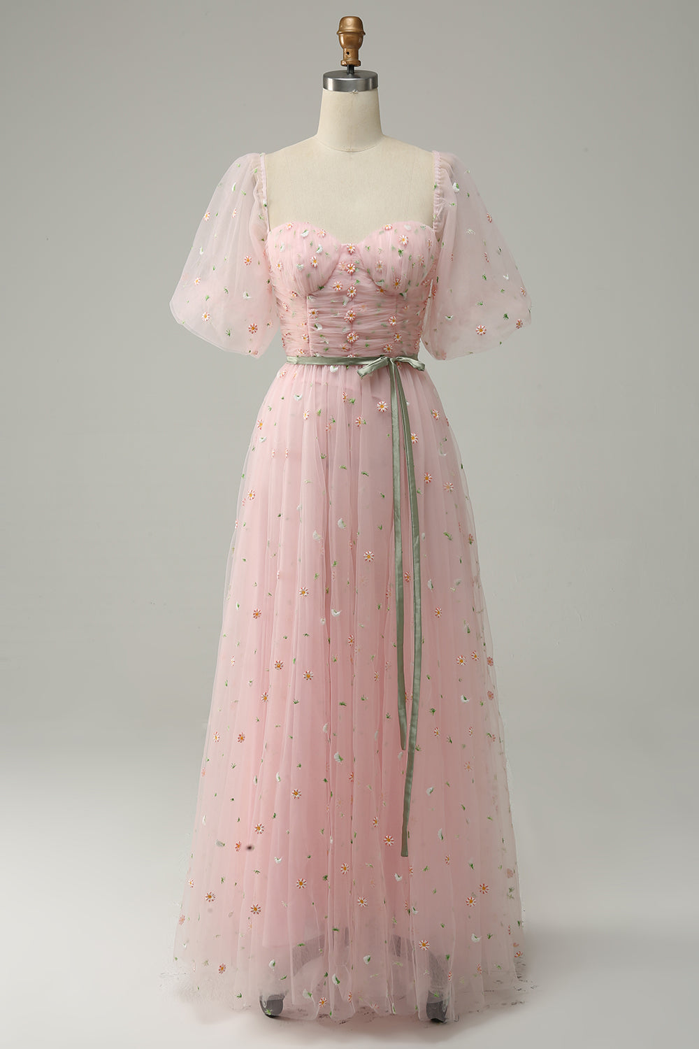 A Line Sweetheart Blush Long Prom Dress med broderi