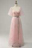 A Line Sweetheart Blush Long Prom Dress med broderi