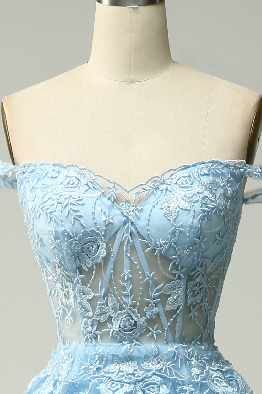 Princess A Line Off the Shoulder Blue Long Prom kjole med Appliques