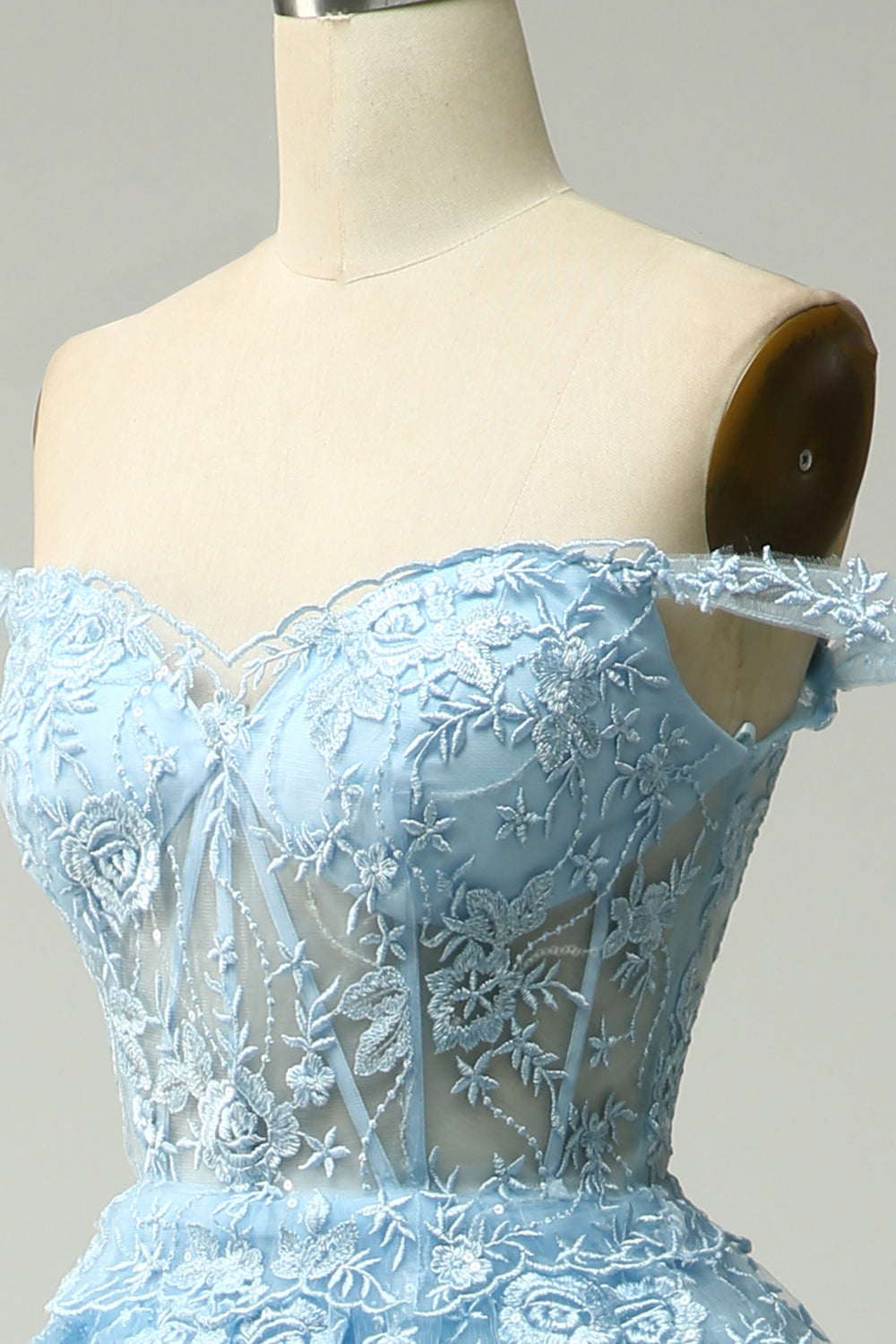 Princess A Line Off the Shoulder Blue Long Prom kjole med Appliques
