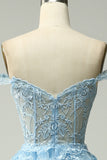 Princess A Line Off the Shoulder Blue Long Prom kjole med Appliques